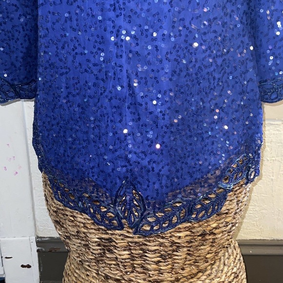 Jean Joseph Le Bon Silk Sequin Top Skirt Set Sz Medium Flaw - Picture 5 of 9